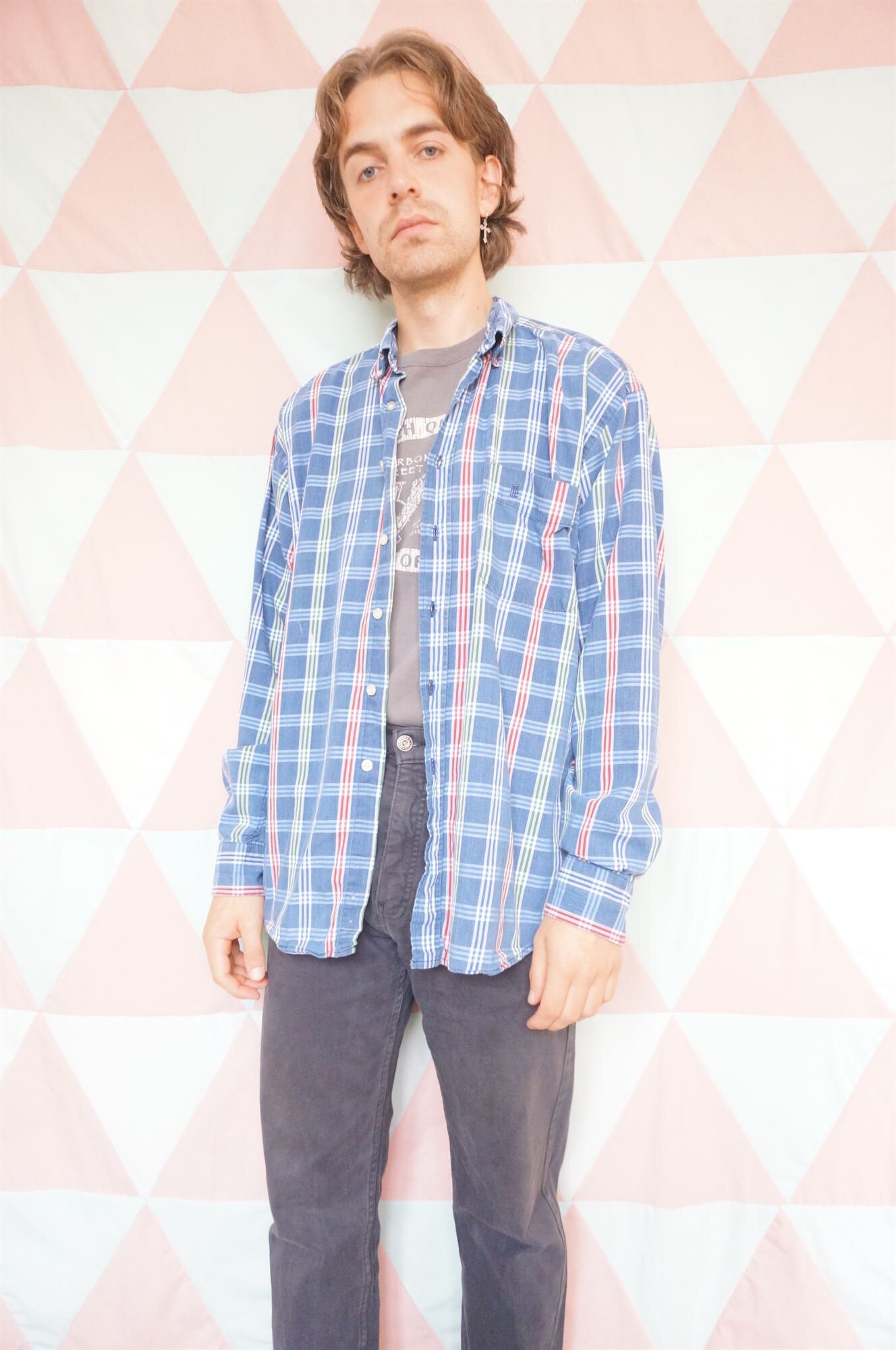 Vintage 90s Blue / Colourful Check / Plaid Long Sleeve Shirt - Etsy