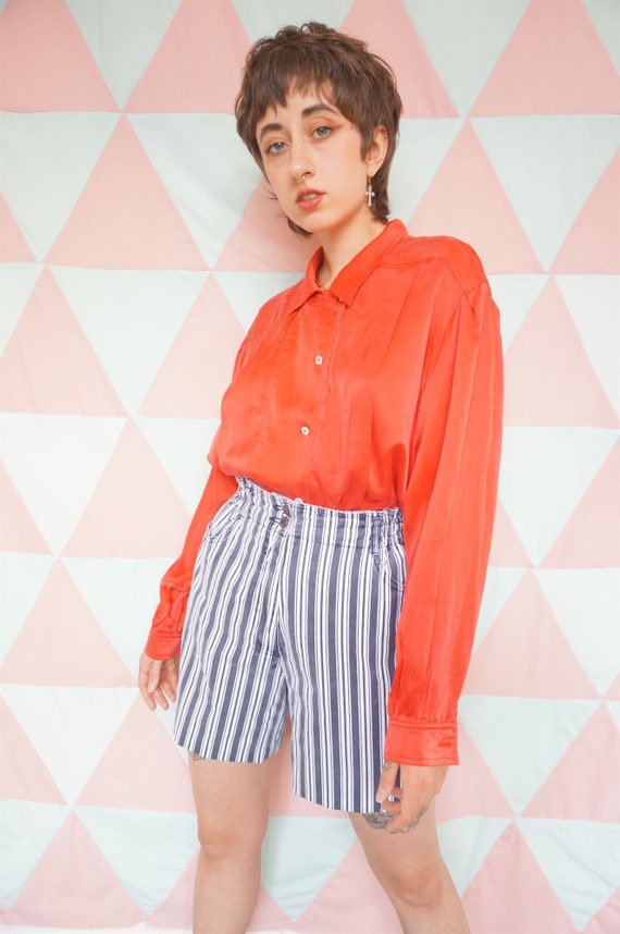 Vintage 80s HARRODS Red Real Silk Satin Pleated Sh
