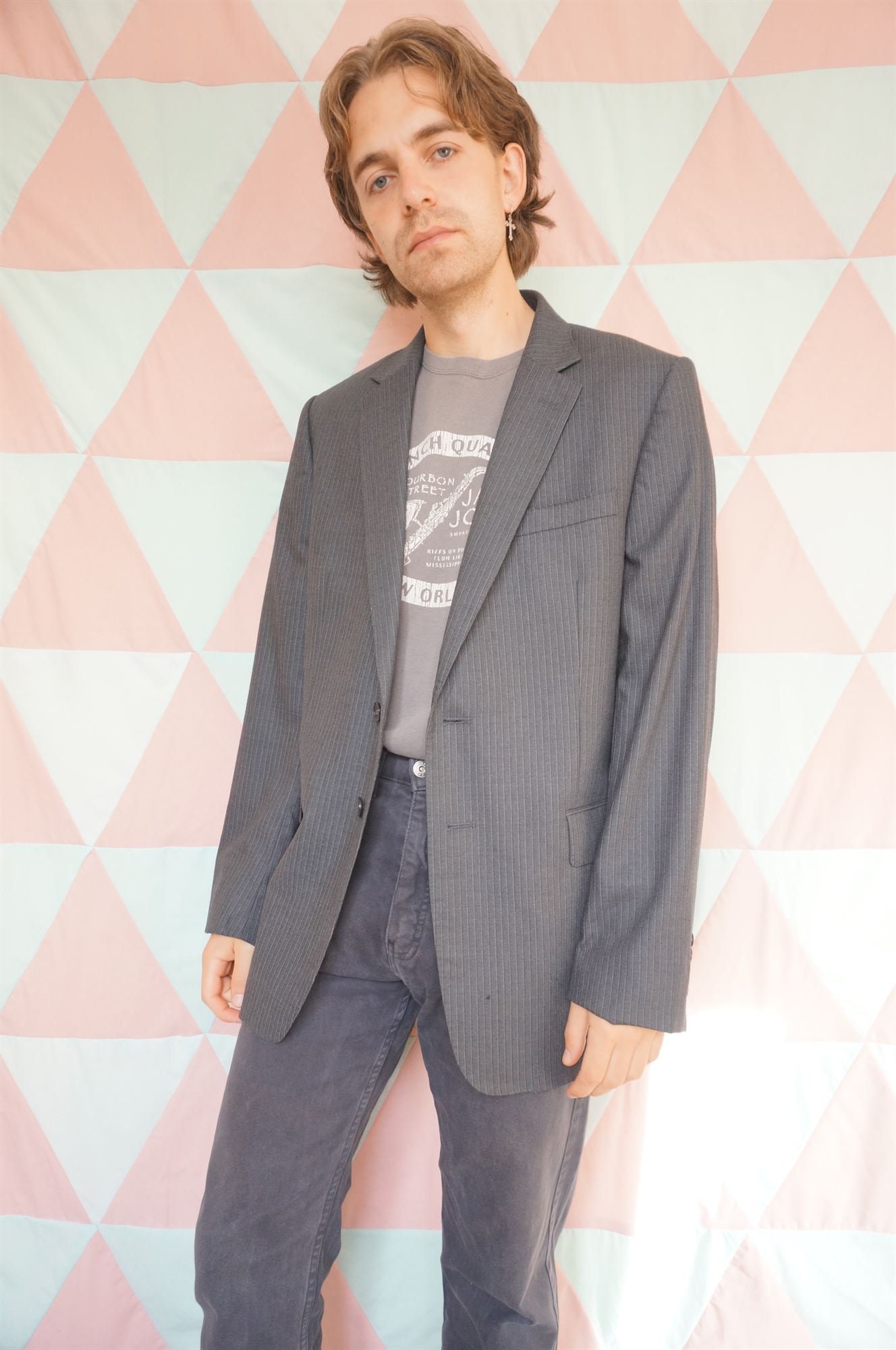 Image of Vintage 90S Viscose Lined Pinstripe Wool Blazer Jacket