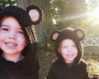 Kids Animal Hood | BLACK BEAR | Ring Bearer Proposal, Hooded Scarf, Toddler Bear Costume