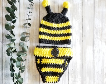 Baby Bee Costume | Newborn Bee Outfit, Crochet Baby Costume, Newborn Photo Prop, Crochet Hat,