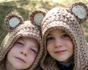 Kids Animal Hood | BOHO BEAR | Ring Bearer Proposal,  Hooded Scarf,  Toddler Bear Costume,