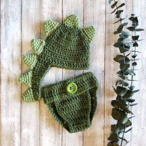 Disfraz de dinosaurio para bebé / Disfraz de Halloween para recién nacido, conjunto de ganchillo para bebé