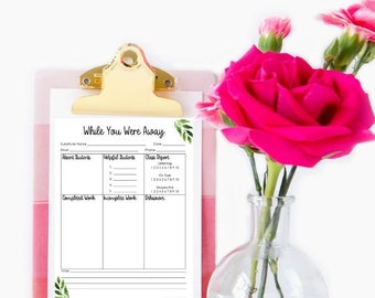 TEACHING Printables | Substitute Teacher Binder | While You Were Away Notes | Substitute Binder