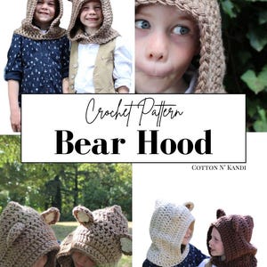 Crochet PATTERN | Bear Hood | Kids Animal Scarf