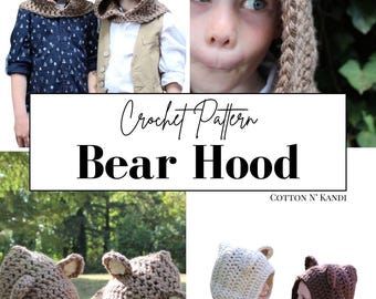 Crochet PATTERN | Bear Hood | Kids Animal Scarf