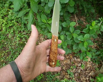 AEB-L Stainless Steel Utility Kitchen knife and Stabilized Maple Burl Handle.