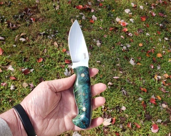 AEB-L Stainless Steel Modified Drop point Hunting Knife Amazing Stabilized Maple Burl Handle.