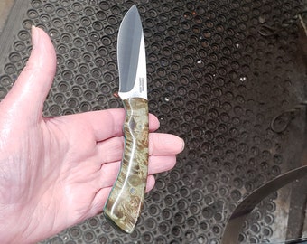 AEB-L Stainless Steel Bird and Trout Knife Stabilized Maple Burl Handle.