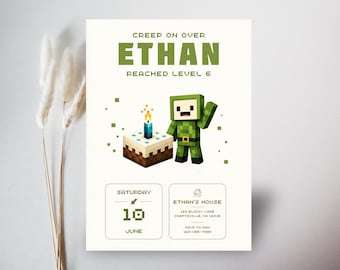 Pixel Gaming Birthday Invitation Template | Editable Canva Invite for Boys | Level Up Party Invite | Video Game Birthday Printable