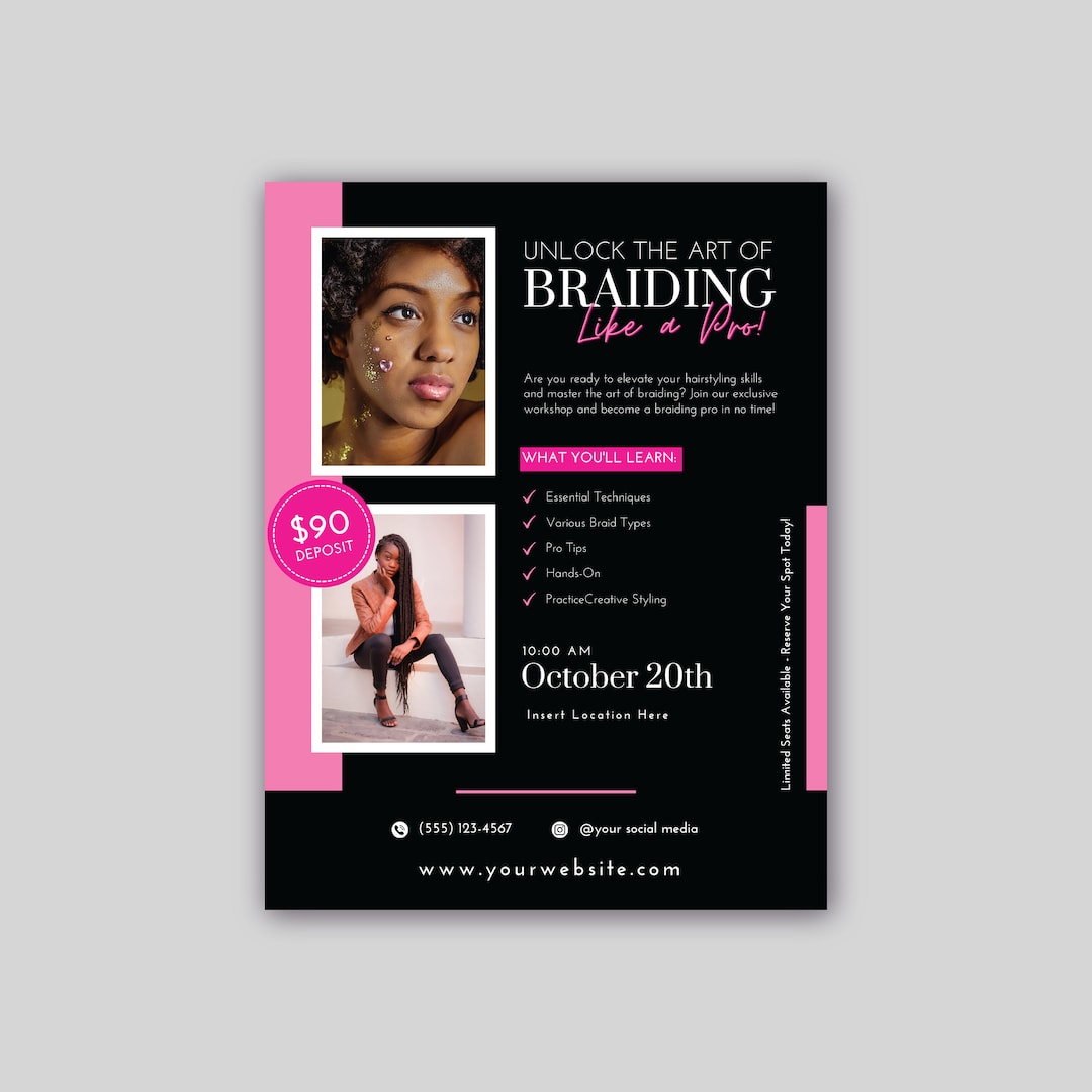Braiding Course Flyer DIY Template Design Hair Braid Etsy