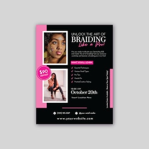 Braiding Course Flyer - DIY Template Design - Hair Braid Training - Masterclass Ad