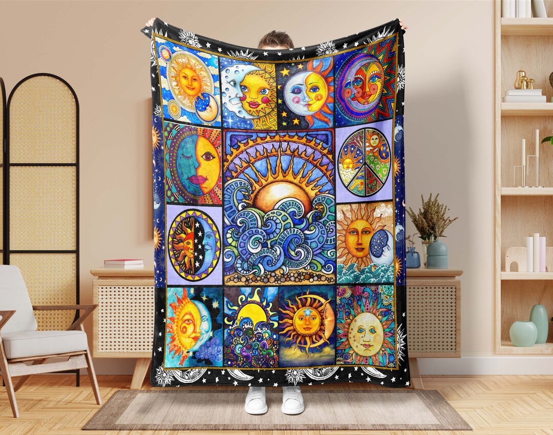 Sun Moon Blanket Hippie Earth Blanket Hippie Girl Blanket Etsy