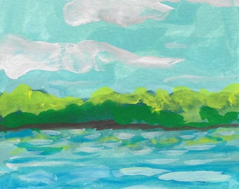 Lake Painting, Impressionism Lake Painting, Pond, River, Original Painting
