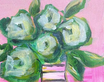 Freshness Painting, Flower Painting, Pink Flowers, Colorful Small Bookshelf Art, Gallery Wall Canvas