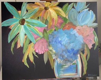 Oasis Flower Arrangement Painting, Flower Lovers Painting, Flower Power Painting, Large Wall Painting, Original Painting