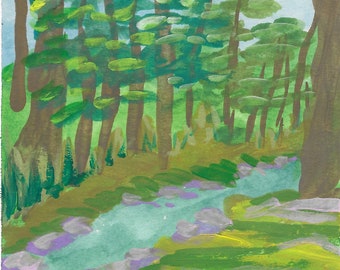 Creek Painting, Gouache Painting, Gallery Wall Painting