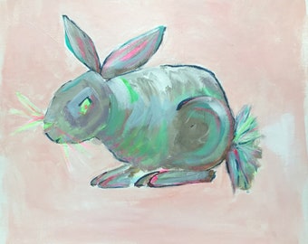 Rabbit Painting, Soft Rabbit Painting, Original Rabbit Painting, Pink Rabbit Painting