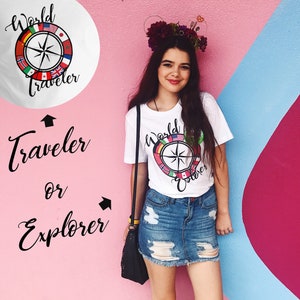 World Traveler OR World Explorer unisex Tshirt, EPCOT Shirt, Disney T-shirt, World Showcase, flags, Disney World, countries, compass image 2