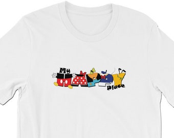 MY HAPPY PLACE short-sleeve unisex T-Shirt // Disney shirt // Disney World shirt // Disneyland // Mickey Mouse