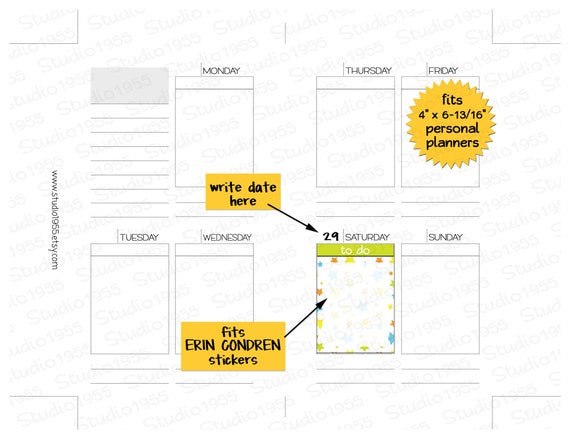 AGENDA 52 compatible PRINTABLE weekly insert; personal planner size; Week  on 2 pages; WO2P; vertical; box planner; downloadable