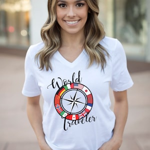 World Traveler OR World Explorer V-neck UNISEX Tshirt, EPCOT Shirt, Disney T-shirt, World Showcase, Disney World Shirt, Bella Canvas, Disney