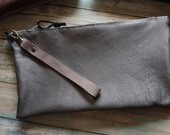 Leather Pouch Clutch, Metallic Leather Wristlet
