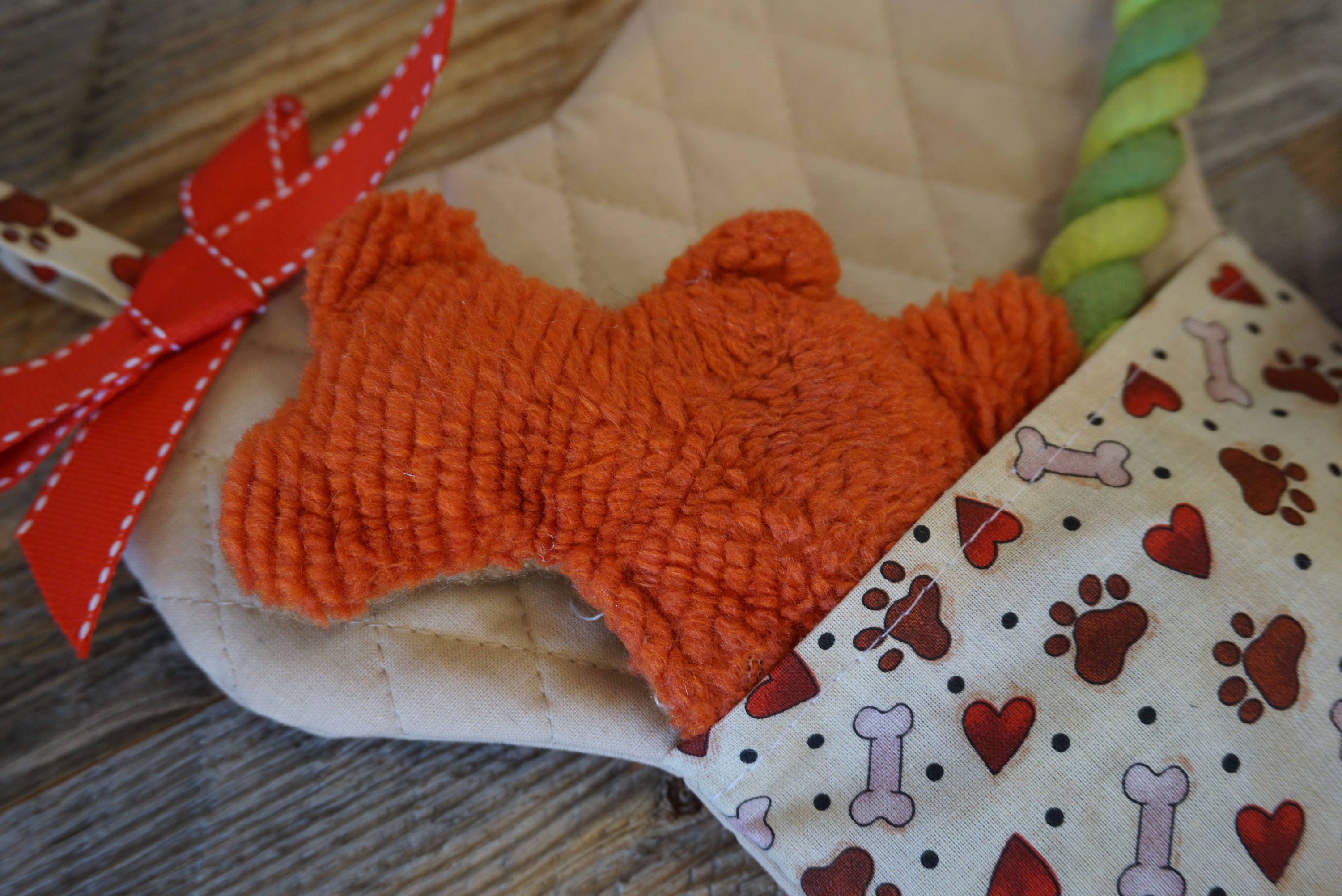 Bone Shape Dog Stocking / Treat Pocket / Christmas Pet Stocking / Fido
