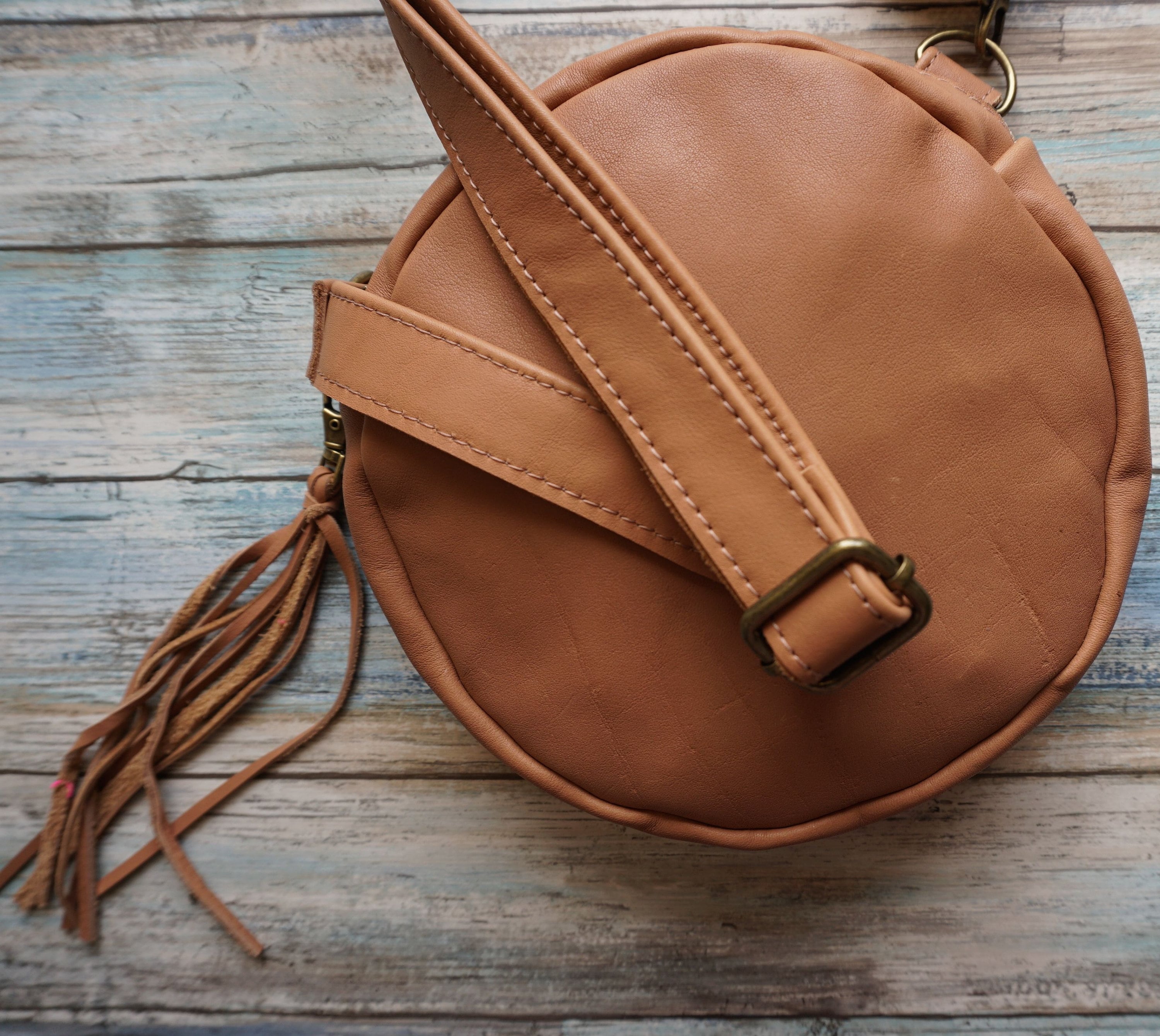 Leather Convertible Crossbody Bag, Round Leather Purse, Round Leather