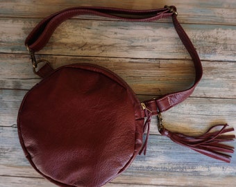 Round Leather Fanny Pack, Convertible Crossbody Bag, Round Leather Purse