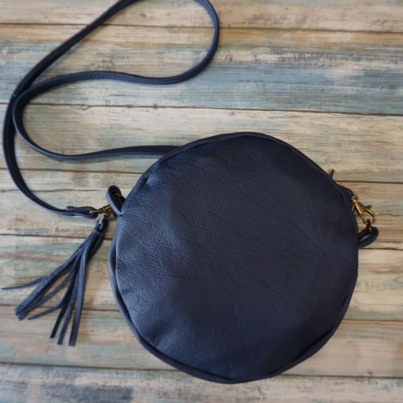 Round Leather Purse Large Round Cross Body Leather Purse Etsy
