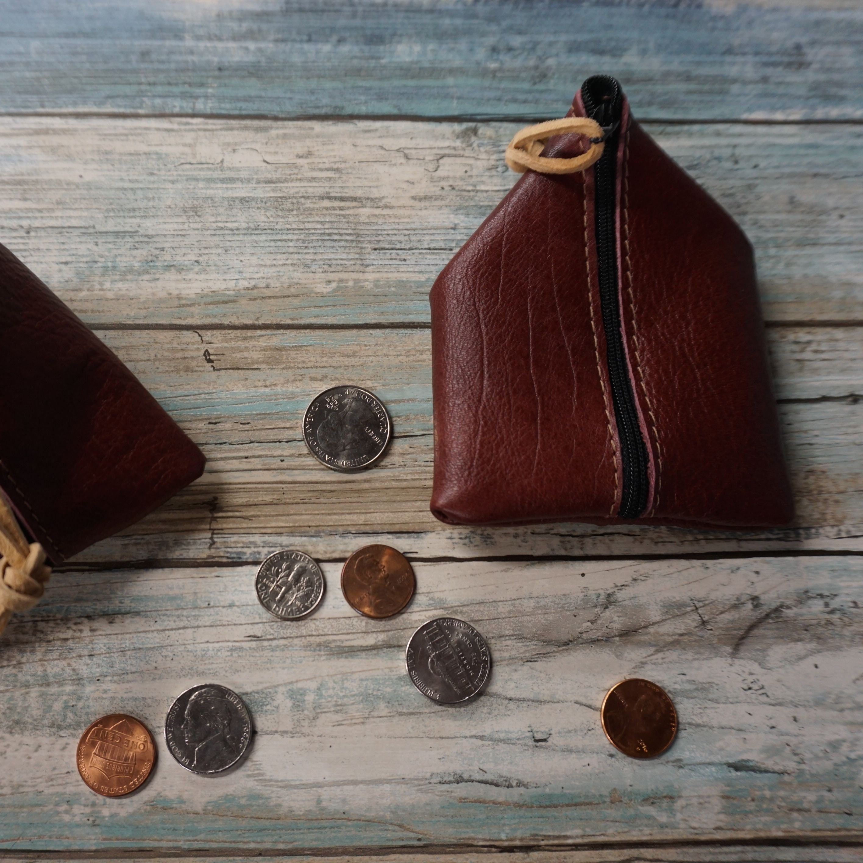Leather Coin Purse / Leather Zippered Pouch / Money Coin Pouch / Soft