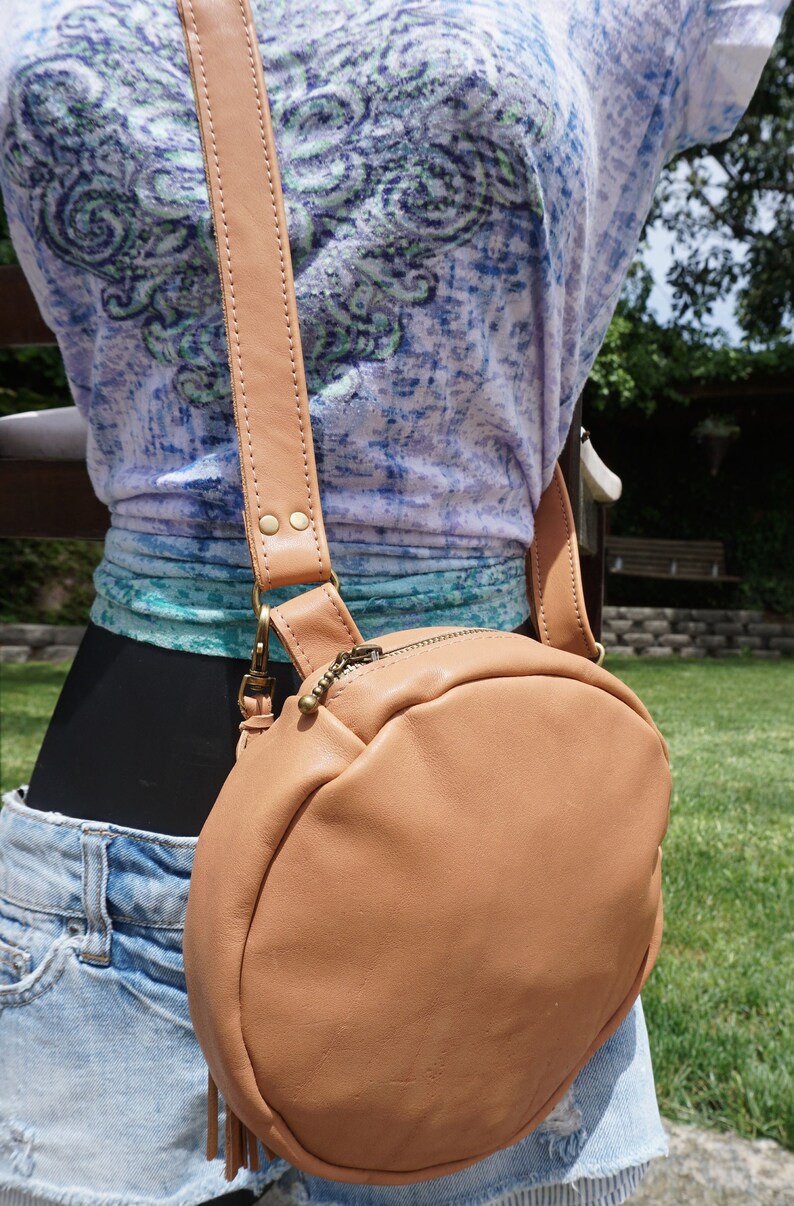 Leather Convertible Crossbody Bag Round Leather Purse Round Etsy