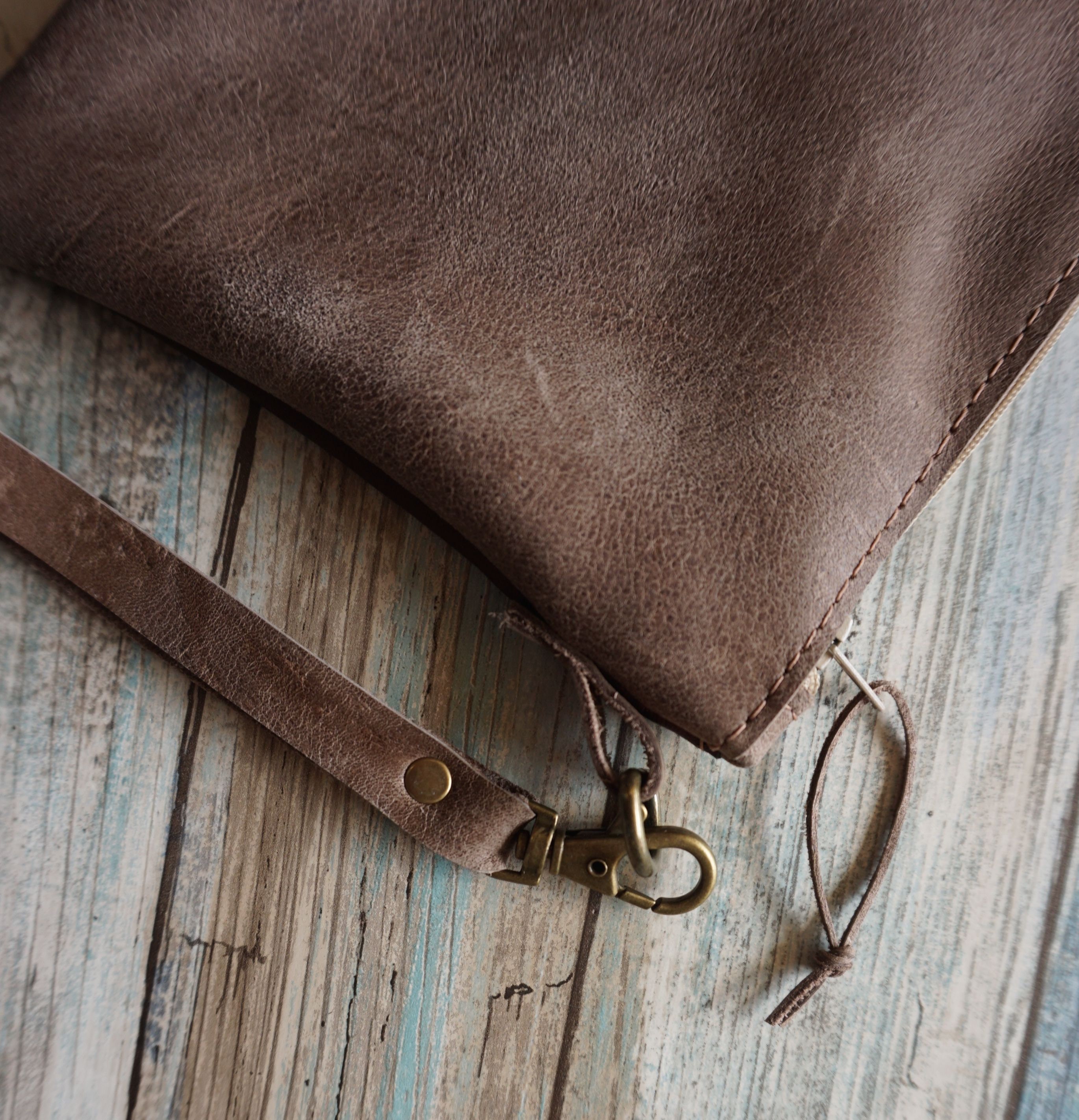 Bronze Metallic Leather Pouch Clutch