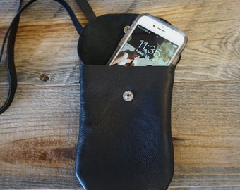 Soft Leather Cross body Cell phone Pouch with long strap, Cross Body Bag