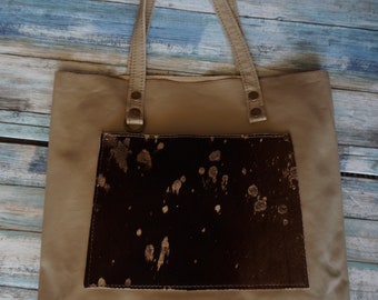 Leather Tote ~ Raw Genuine Leather Tote ~ Every day Tote Bag - Shopping Bag