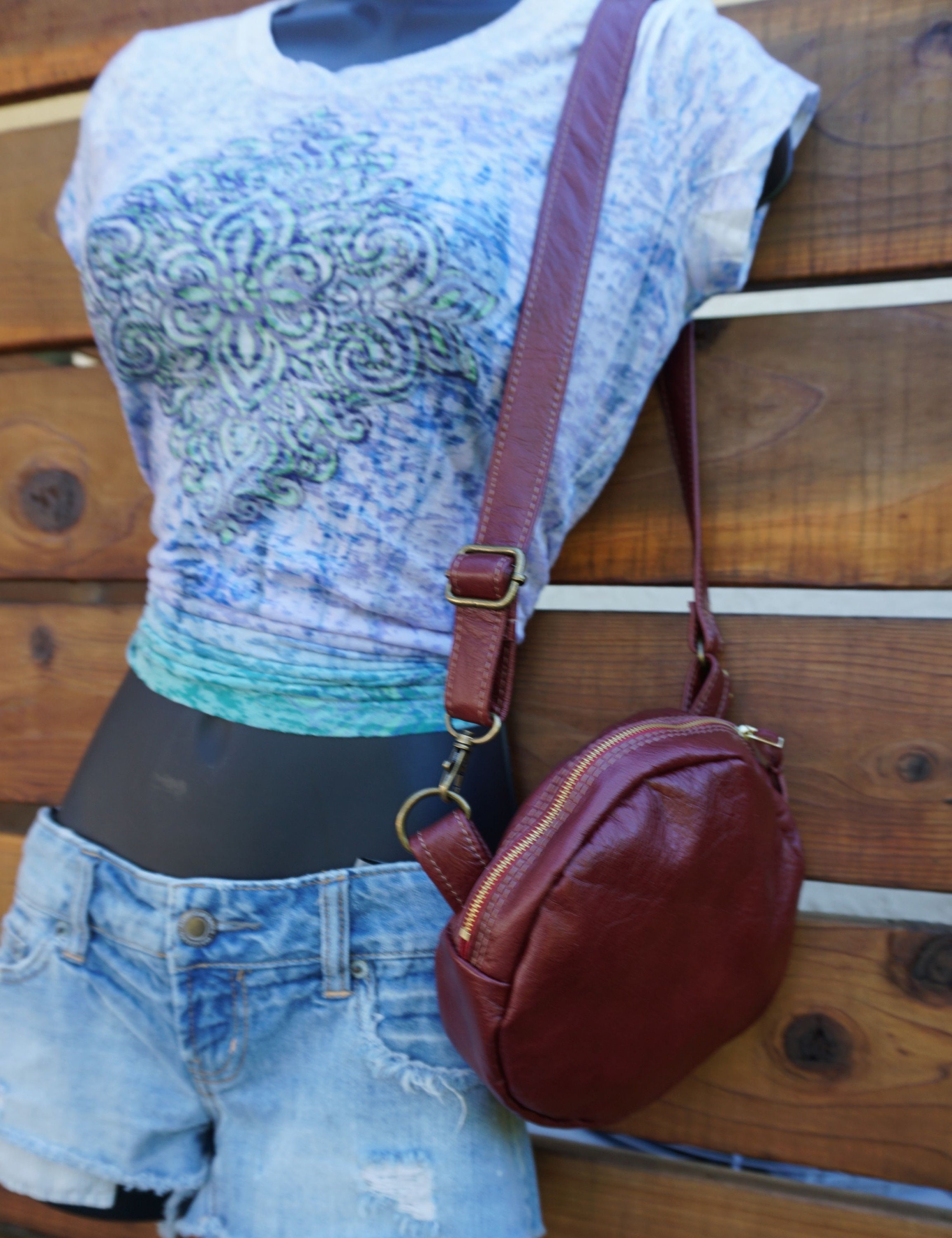 Round Leather Fanny Pack, Convertible Crossbody Bag, Round Leather Purse