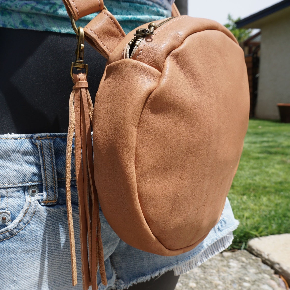 Leather Convertible Crossbody Bag Round Leather Purse Round Etsy