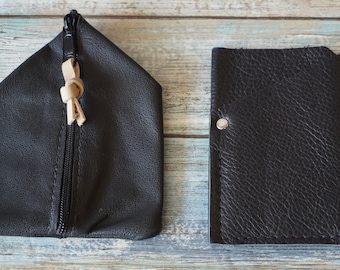 Leather Coin Purse & Front Pocket 3 Slot Wallet Gift set Bundle, Coin Pouch and Minimalist Leather Wallet