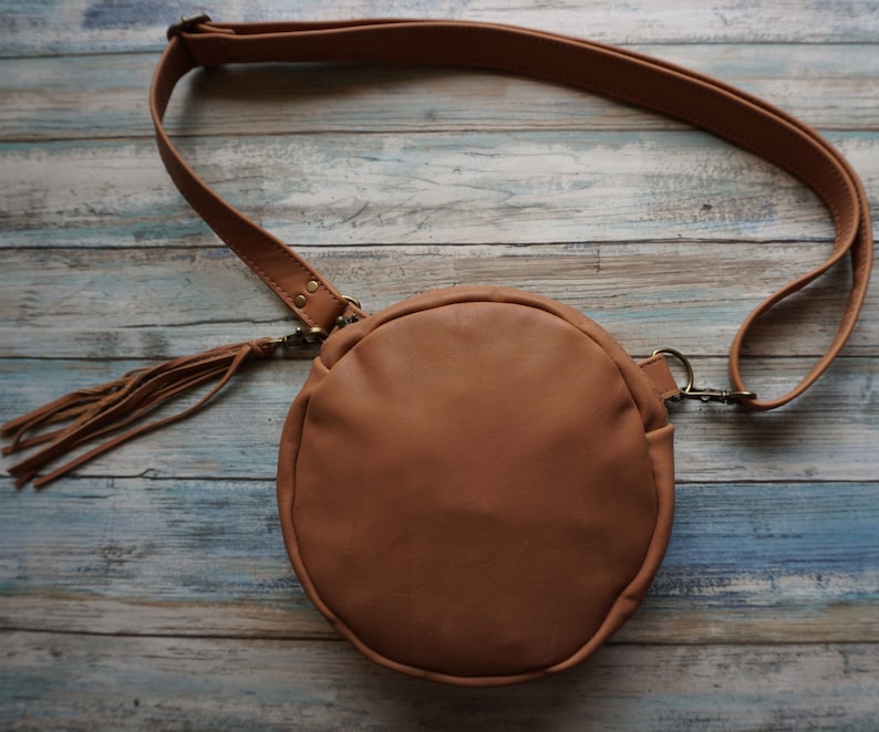 Leather Convertible Crossbody Bag Round Leather Purse Round Etsy