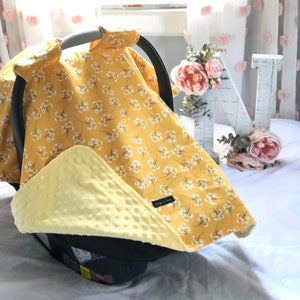 Yellow dandelion Baby Car Seat Canopy, Infant Car Seat Cover, Carseat Cover, Baby Shower Gift New Mom, Car Seat Tent, Personalized Gift image 3