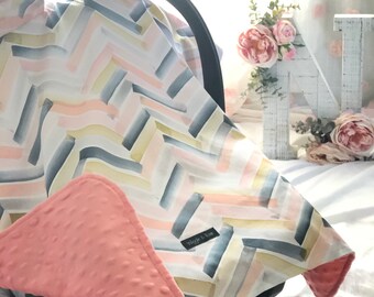 Blush Blue Stripes | Baby Car Seat Canopy, Infant Car Seat Cover, Carseat Cover, Baby Shower Handmade Gift New Mom, Car Seat, Personalized