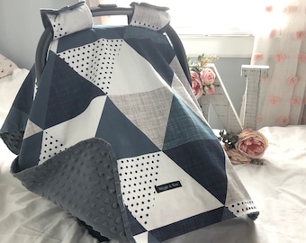 Geometric Blue | Baby Car Seat Canopy, Infant Car Seat Cover, Carseat Cover, Handmade Gift, Tent, Personalized Gift, Baby Shower