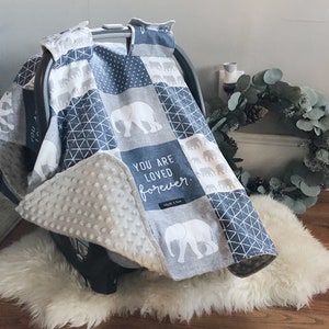 Elephant Patch| Baby Car Seat Canopy, Infant Car Seat Cover Boy, Carseat Cover, Baby Shower Gift New Mom, Car Seat Tent, Personalized Gift