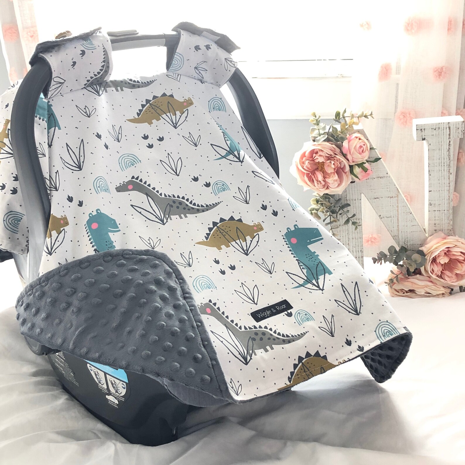 Dino Dinosaur Baby Car Seat Canopy Infant Car Seat Cover Etsy