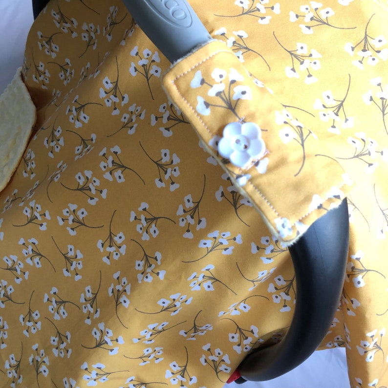 Yellow dandelion Baby Car Seat Canopy, Infant Car Seat Cover, Carseat Cover, Baby Shower Gift New Mom, Car Seat Tent, Personalized Gift image 5