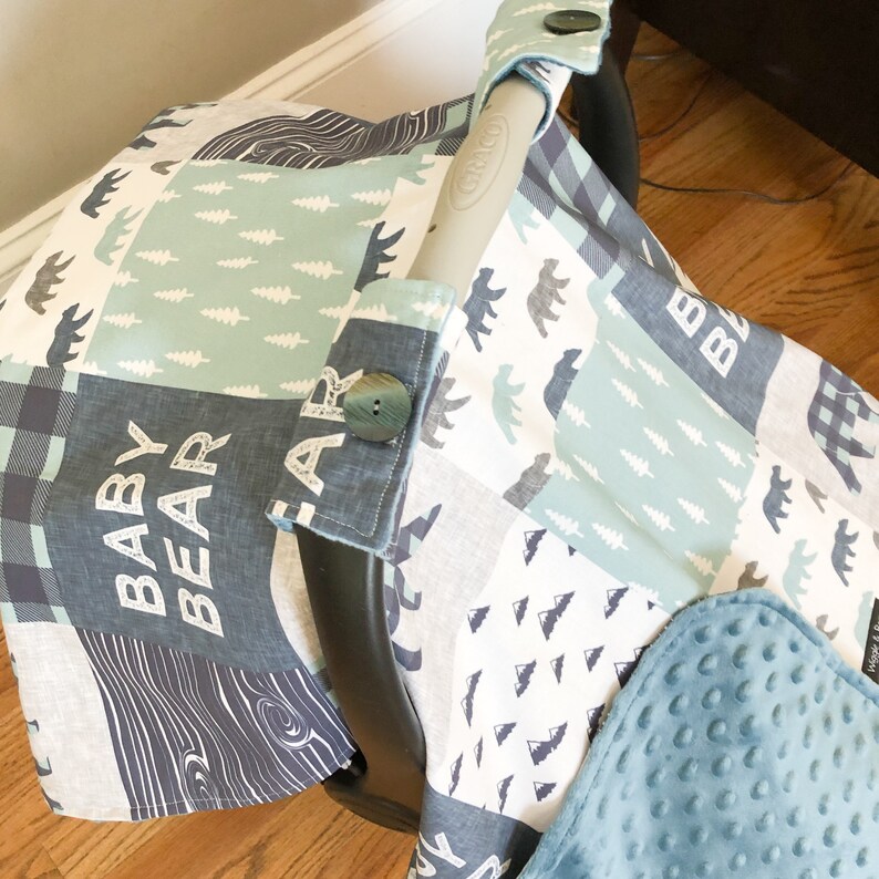 Baby Bear Blue Baby Car Seat Canopy Infant Car Seat Cover Etsy