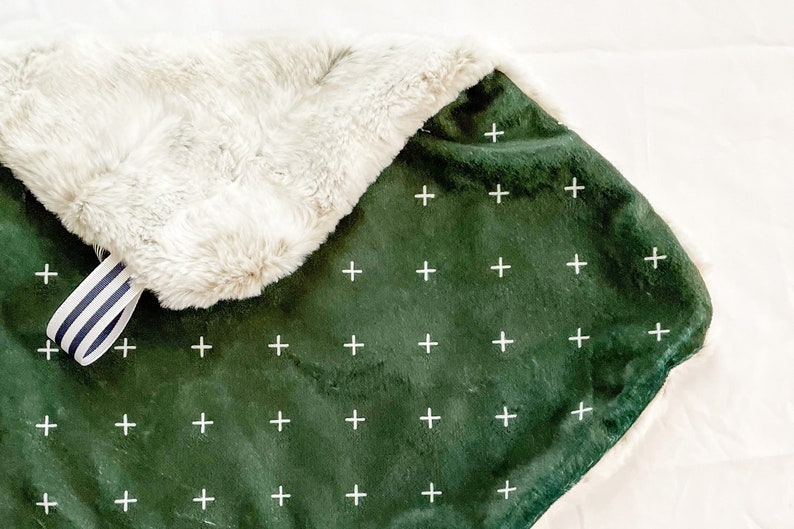 Lovey Olive Green Cross, Baby Blanket, Minky Blanket, Faux Fur Baby Blanket, Nature Baby Lovie, Lovie for Babies, Baby Gift, Soft Modern image 3