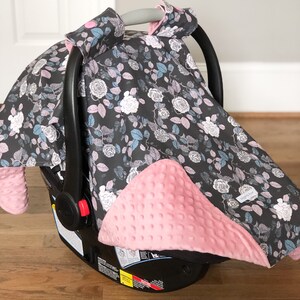 Black Floral | Baby Car Seat Canopy, Infant Car Seat Cover, Carseat Cover, Baby Shower Gift New Mom, Car Seat Tent, Personalized Gift