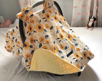 Yellow Sunflower | Baby Car Seat Canopy, Infant Car Seat Cover, Carseat Cover, Baby Shower Gift New Mom, Car Seat Tent, Personalized Gift